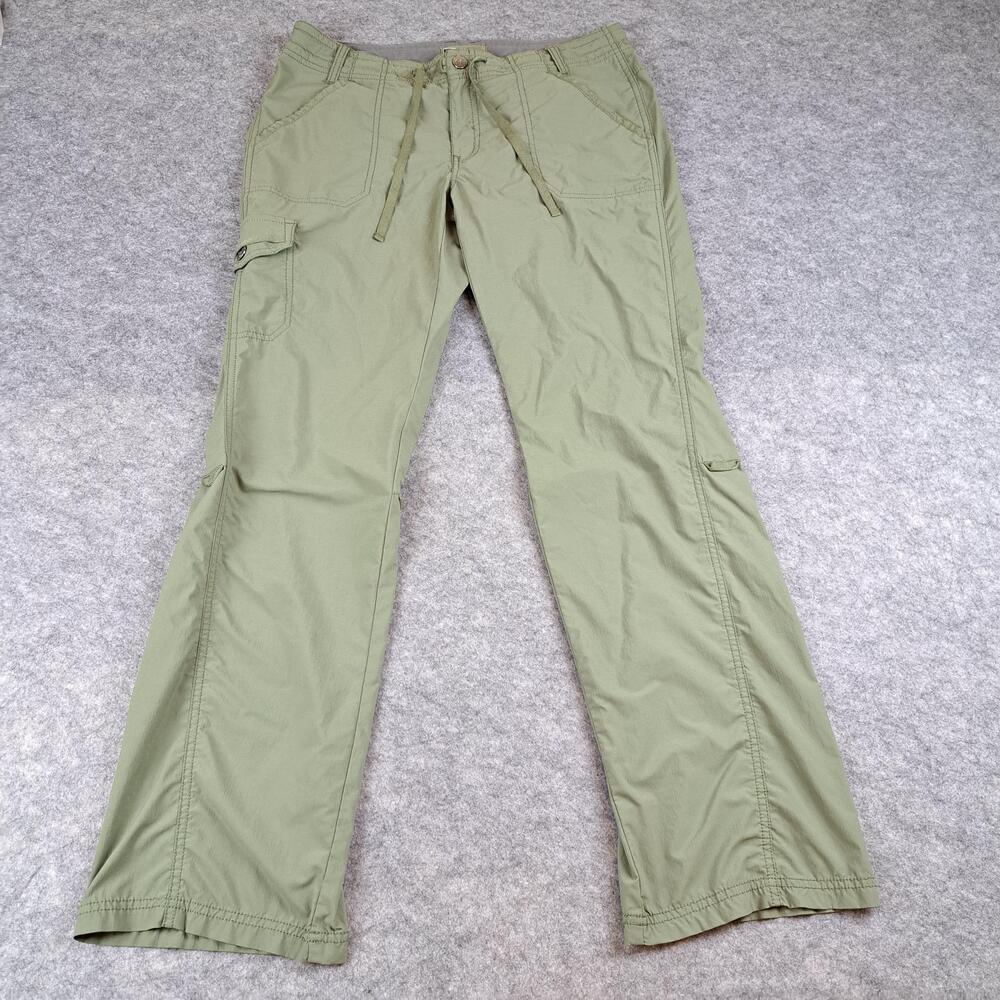 REI Pants Womens 10 Green Cargo Roll Tab Drawstring Zip Pockets Outdoors Hiking